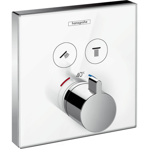 hansgrohe ShowerSelect termostatarmatur med afspærring til 2 udtag. 155x155 hvid/krom
