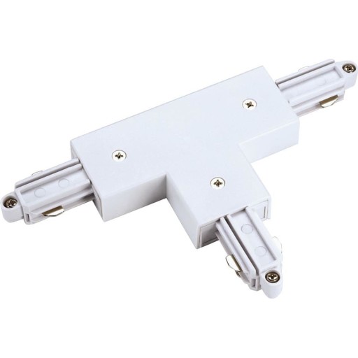 SLV t-stykke med jord til venstre for 1-faset strømskinne, hvid billede