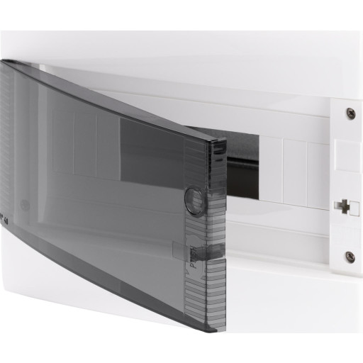 Gruppetavle 1×8 modul, hvit med røykfarget dør, IP40