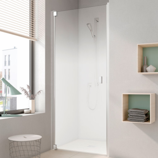 Kermi Raya 1wl Brusedør, 86,8 Cm, Venstre, Til Niche Eller Twd, Halvfrostet Glas, Aluminium Profil