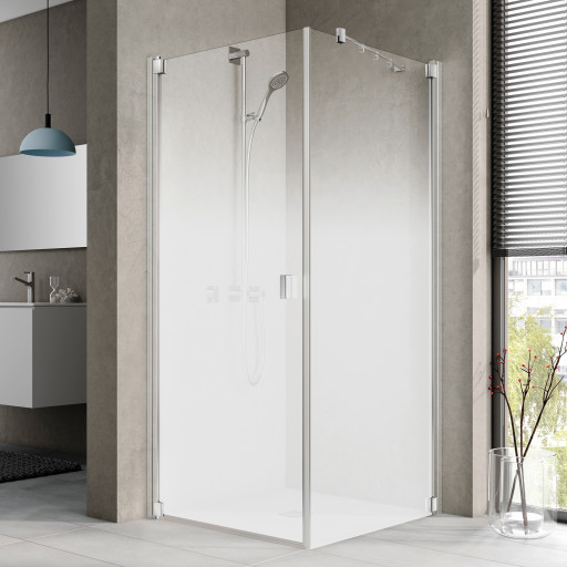 Kermi Raya TOR brusevæg, 78 cm, højre, til 1KR, halvfrostet glas, aluminium profil