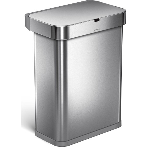 Rektangulær Sensor Spand 58 L Enkelt Beholder Børstet Stål Fra Simplehuman