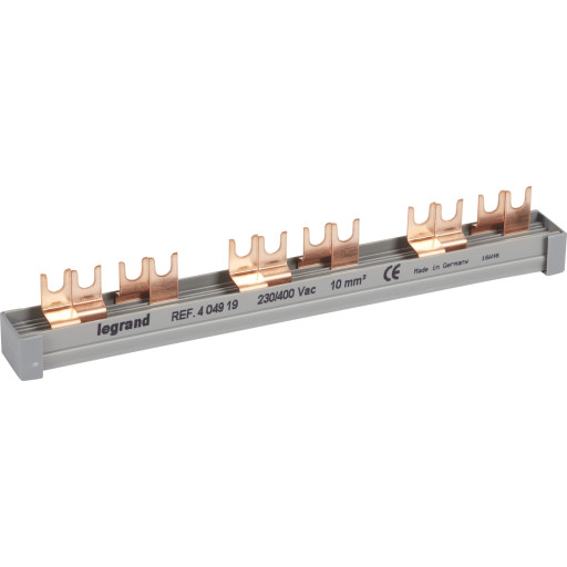 Gaffelsløjfeskinne 4P, 1 række, 12 (3) gafler L1, L2, L3, N