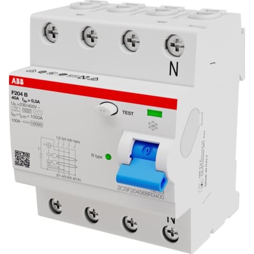 Reststrømsbryter AC/DC, PFI 4P 40A 300mA, F204 B-40/0,3