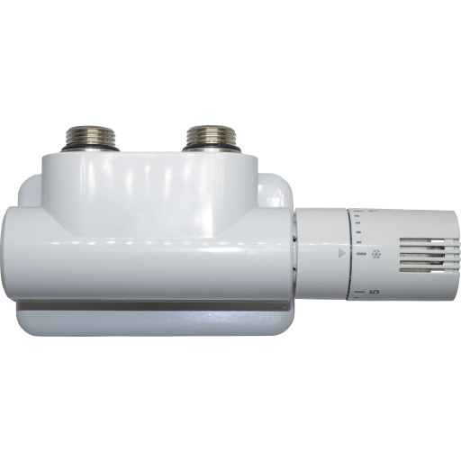 Kriss Twin Rum (50mm) Ventilsæt 1/2´´ vinkelløbende. Rumtermostat inkl føler. Fremløb i højre side. Krom