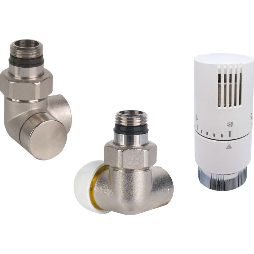 Kriss Corner Projekt Ventilsæt med termostat. Højremodel forniklet. Hvid