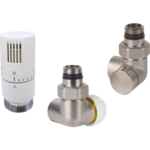 Kriss Corner Projekt Ventilsæt med termostat. Venstremodel forniklet. Hvid