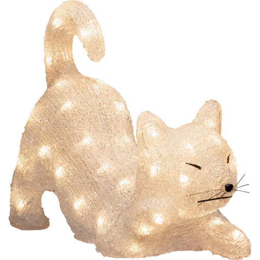Konstsmide Liggende Kat i akryl, 48 varmhvide LED, højde 35 cm.