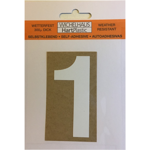 Selvklæbende klistermærke tal 1 i hvid - 50mm