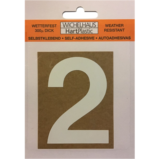 Selvklæbende klistermærke tal 2 i hvid - 50mm
