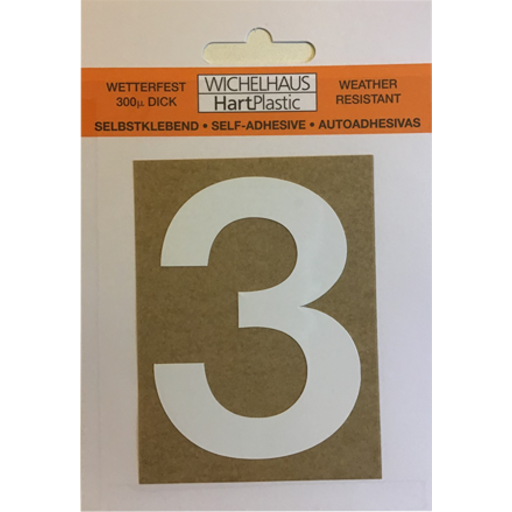 Selvklæbende klistermærke tal 3 i hvid - 50mm