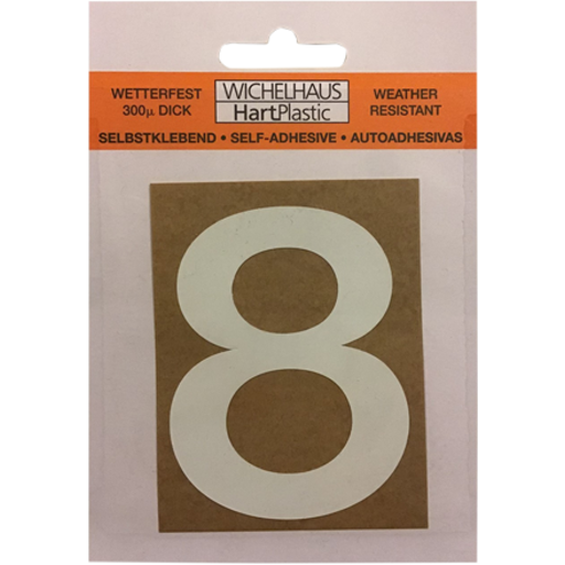 Selvklæbende klistermærke tal 8 i hvid - 50mm