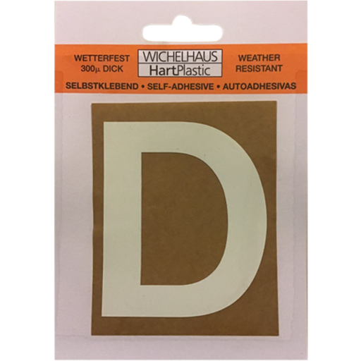 Selvklæbende klistermærke bogstav D i hvid - 50mm
