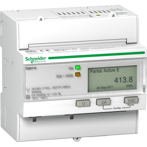 Schneider Acti9 kWh måler, tæller, puls, 4P, 400V, 63A