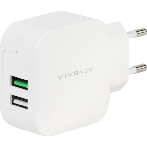 Vivanco opladeradapter til 2 stk. USB-A med Smart IC, 17W billede