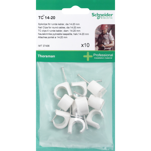 Schneider TC kabelclips 10 stk, hvid, 14-20 mm