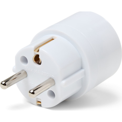 Hybridstikprop 16A, adaptor fra Schuko/PindJord Stikkontakt til Dansk Stikprop. Farve hvid