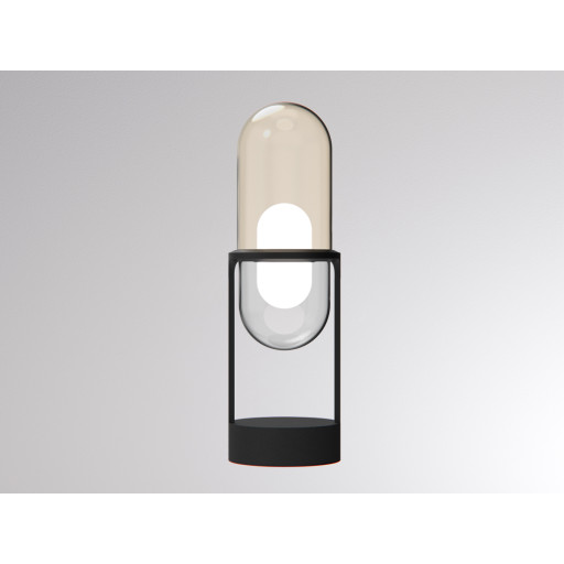 Pill T Bordlampe grå glass/champagneskjerm 27W 2700 PUSH dimbar Backuptype - El