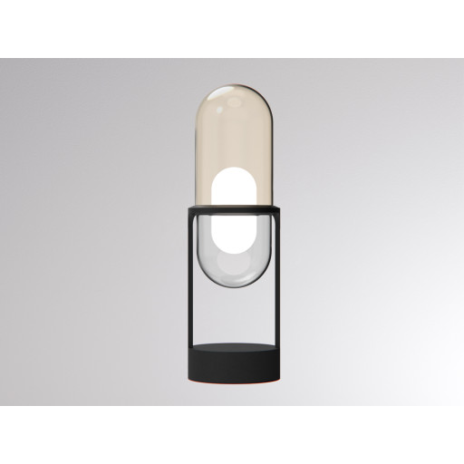 Pille Bordlampe Grå Glas Champagne Skærm 27w 2700 Push Dæmpbar
