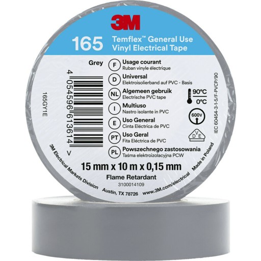 Isoleringstape, gr, 15 mm x 10 meter - 3M Temflex Vinyltape