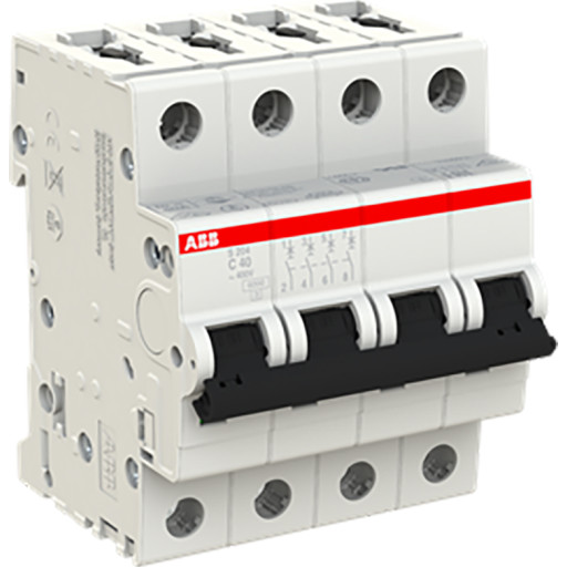 ABB Sicherungautomat 40A pro MS204-C40compact 4polig Baureihe S 200, Miniature strømafbryder, 6000 A, IP20