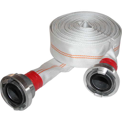 3 Hvid brandslange m/ B-STORZ med tekstilflet til pumpeopgaver rulle a 15 meter Ø76 mm. Ben dia.