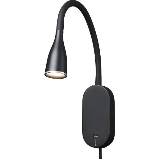 Nielsen Eye Vegglampe med USB-uttak &amp; LED 5W, sort Lamper &amp; el > Lamper &amp; spotter