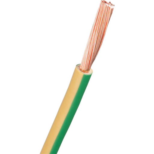 PVT ledning (90C), 450/750V, H07V2-K, 1x6 mm, gul/grn - 100 meter rulle