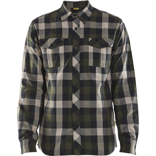 SKJORTE FLANELL OLIVE GRØN XL OLIVE GRØNN/SORT