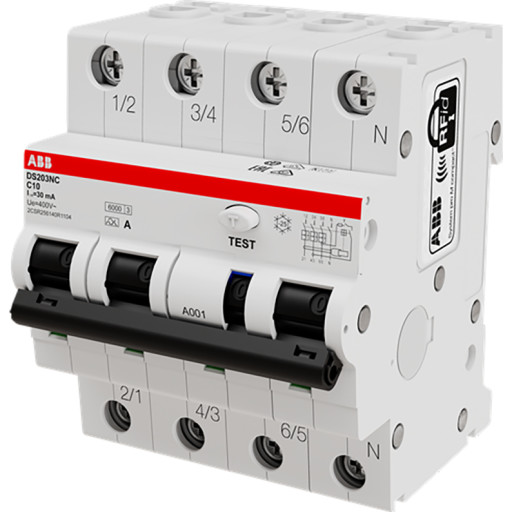 ABB DS203NC HPFI kombiafbryder C, 3P+N på 10A billede