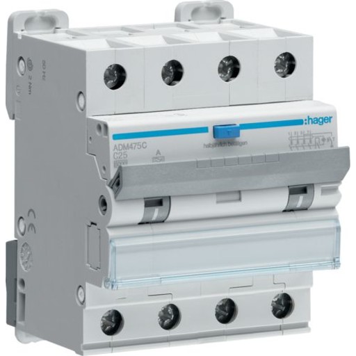 Kombinasjonsbryter Strømbryter/HPFI C 25A 4P, 30 mA, ADM456C
