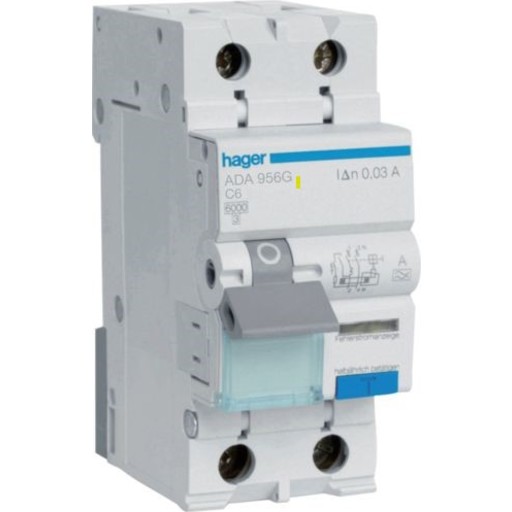 Kombinasjonsbryter Strømbryter/HPFI C 6A 1P+N, 30 mA, ADA956G