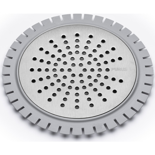 Purus Sun afløbsrist, til microcement, Ø150 mm, børstet rustfrit stål