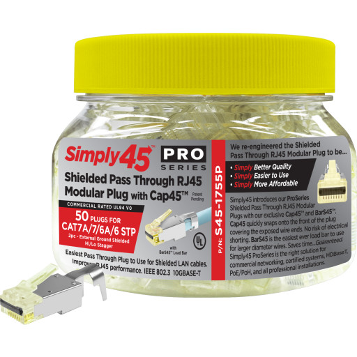 RJ45 Modular Pass-Through stik, CAT6/6a/7/7a, skrmet, Simply45