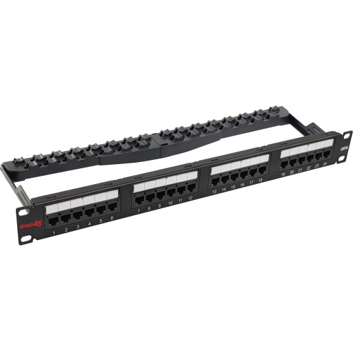Simply45 RJ45 Patchpanel Rack 24 Porte loaded, CAT6, uskærmet