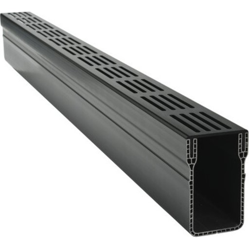 Star Drain PVC-rende med sort aluminiumsrist, 65 x 103 x 1000 mm