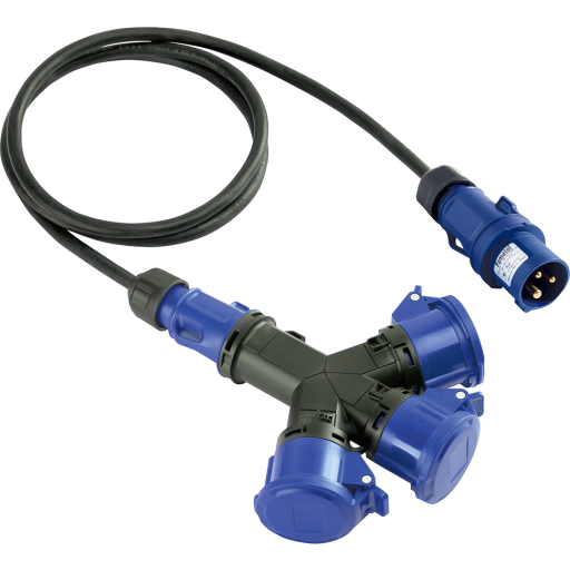 CEE fordeler med 3 udtag og 2 meter ledning til 230V med 3P/16A billede