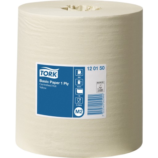 Håndklæderulle, Tork M2 Basic, 1-lags, Midi, 300m x 20,5cm, Ø19cm, gul, genanvendt papir - (6 stk.)