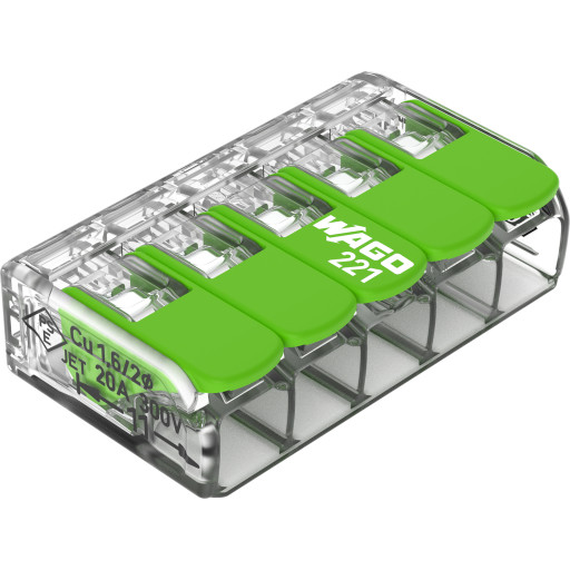 Billede af 25 stk Green Samlemuffe 5x0,2-4 mm² transparent med grøn pal, serie 221
