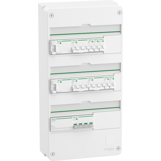 Færdigmonteret Resi9 XP PW gruppetavle, 3 rækker 13M: 1xAFB 1xSPD + 2xRCD + 5xC10A 1PN + 2xC16A 3PN
