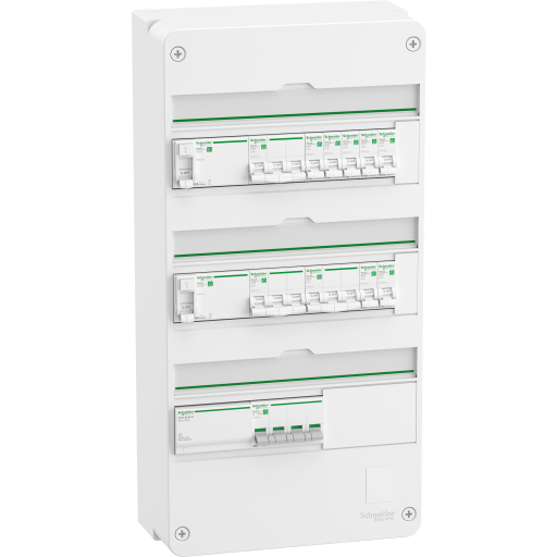 SCHNEIDER ELECTRIC Færdigmonteret Resi9 XP PW gruppetavle, 3 rækker 13M: 1xAFB 1xSPD + 2xRCD + 7xC10A 1PN + 2xC16A 3PN + 1xC10A 3PN