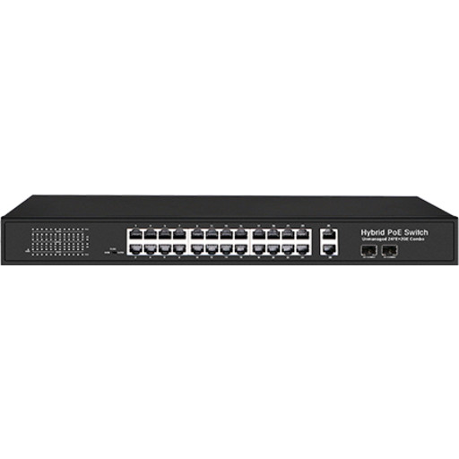 24-Port 10/100 Poe Switch Port 1&2 Støtte Poe++ Backuptype - El