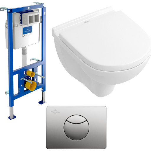 Villeroy & Boch O.Novo væghængt toiletpakke, hvid/rustfrit stål