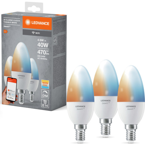 Smart+ Candle 4,9W/827-865 470lm E14 matt WiFi 3-pakning