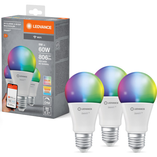 Smart+ Standard 9W/RGB+827-865 806lm E27 matt WF 3-pack