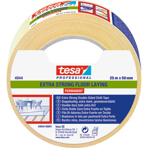 tesa dobbeltklæbende tæppetape 4944, permanent, 50 mm x 25 m