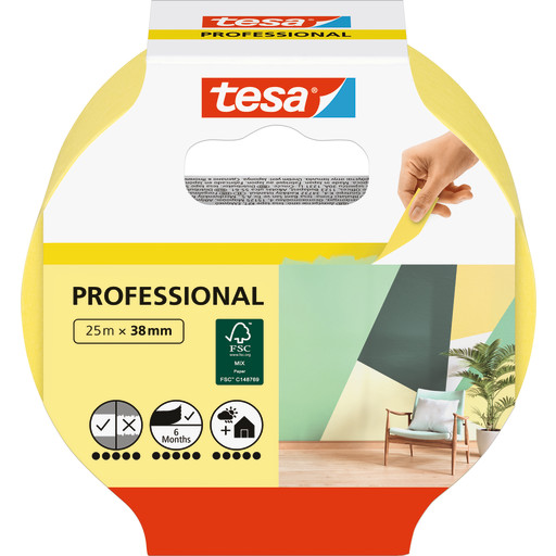 Tesa Professional afdækningstape, 38 mm, gul, 25 meter billede