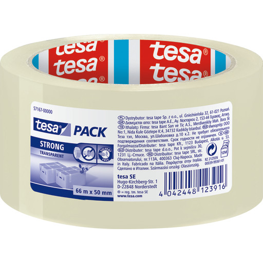 Tesa emballagetape, klar, regulær, 50 mm, 66 meter billede