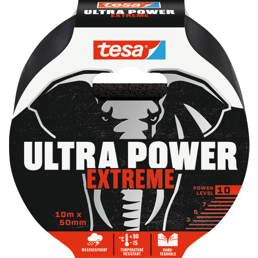 TESA Ultra Power Extreme, Sort, Reparerer, PET-filt, Gummi, Metal, PVC, Grov, Glat, 10 m