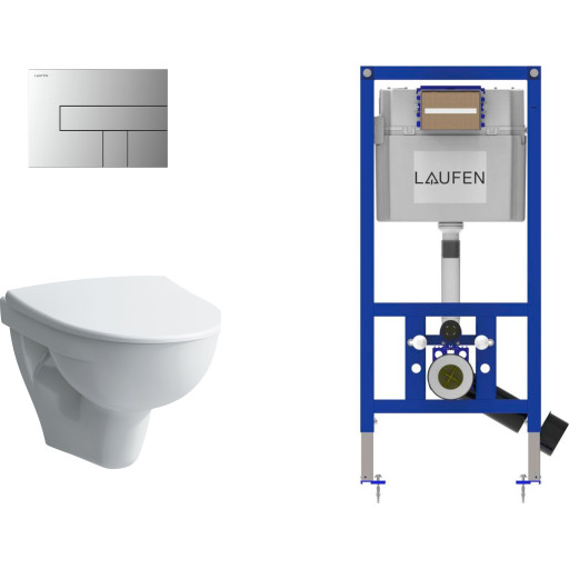 Laufen Pro N v&auml;ggh&auml;ngt toalettpaket, vit/krom